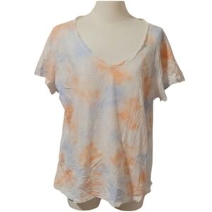 Style & Co. White Peach and Blue Tie Dye V-Neck Tee Size Extra Large